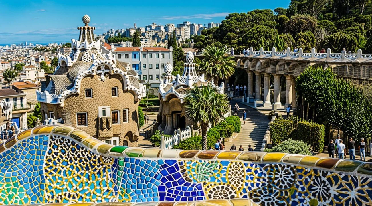 Park Guell colorful mosaic terraces